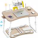 Lap Desk for Bed Adjustable Height, Foldable Bed Table with Storage Drawer, Tablet Slot & Cup Holder, Portable Laptop Stand for Bed & Sofa, Bed Desk for Adults & Kids, Glacier