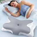 Effective Pain Relief Cervical Neck Pillow for Sleeping, Ergonomic Cooling Side Sleeper Pillow for Neck Support, Orthopedic Contour Memory Foam Pillows, Bed Pillow for Back Stomach Sleeper (Queen, Dark Grey&white)