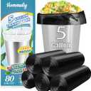 5 Gallon 80pcs (Fit 4.5-5.3 Gal) Small Black Trash Bags Strong Garbage Bags, 18-20 Liter Bathroom Trash Can Bin Liners, Unscented Plastic Bags for Office Home Kitchen, Waste Basket Liner, 5Gal-Black