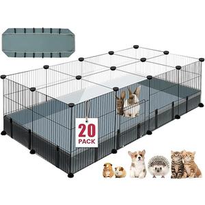 20 Panels Small Animal Playpen, 48" x 24" x 16" Pet Playpen with Waterproof Mat, C&C Cage for Guinea Pigs, Rabbit/Bunny/Baby Chicken Cage,Bunny/Puppy/Chicken Pen Indoor Outdoor Portable Metal Fence