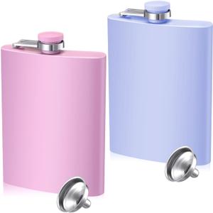 Meanplan 2 Pack Flasks for Women Hip Flask for Liquor Matte Flask with Funnel Leakproof Stainless Steel Whiskey Pocket for Alcohol Drink Wine Christmas Valentine Wedding Gift(8 oz,Pink,Purple)