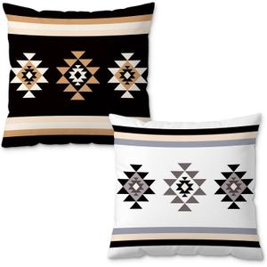 ROXMART Boho Western Aztec Pillow Covers 18x18, Western Room Decor, Rustic Black and White Southwestern Aztec Decorative Pillow Covers for Couch Sofa Bedroom Living Room Home, Set of 2