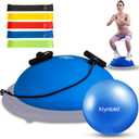 kisnbld Half Balance Ball Trainer, Inflatable 19 Inch Half Exercise Ball with Resistance Bands and Pilates Ball, Non-Slip 660lbs Capacity Yoga Ball for Home Gym Full Body Workouts, Blue