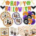Halloween Dog Decorations Happy Howl-O-Ween Banner, Halloween Dog Theme Plates and Napkins Balloons with Pumpkins Bats for Indoor Home Party Tableware Supplies, Serve 20