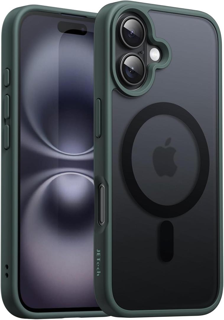 JETech Magnetic Case for iPhone 16 6.1-Inch Compatible with MagSafe, Translucent Matte Back Slim Shockproof Phone Cover (Dark Green)
