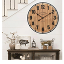 Large Old Town Farmhouse Wall Clock 24 Inch Rustic Antique Wood with Metal Circle and Large Numerals Silent Battery Operated Wall Clock for Office Kitchen Bedroom Living Room