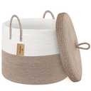 HONCESTA 18" X 14" Large Wicker Basket with Lid, Blanket Basket Living Room, Woven Cotton Rope Storage Bin, Kids Dog Toy Storage Bin Box, Tall Laundry Hamper, Blankets Pillows Organizer Holder