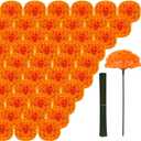 Hananona 50Pcs Artificial Marigold Flower Heads, Silk Marigold Heads Bulk Fake Flowers for Dia De Los Muertos Decor DIY Marigold Garland Day of The Dead Decorations (Orange)