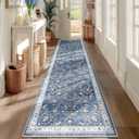 Yamaziot Washable Runner Rug 2x8 Non Slip Boho Floral Hallway Runner Rug with Rubber Backing, Low Pile Wool Distressed Carpet for Kitchen, Laundry, Bedroom, Entrance, Blue