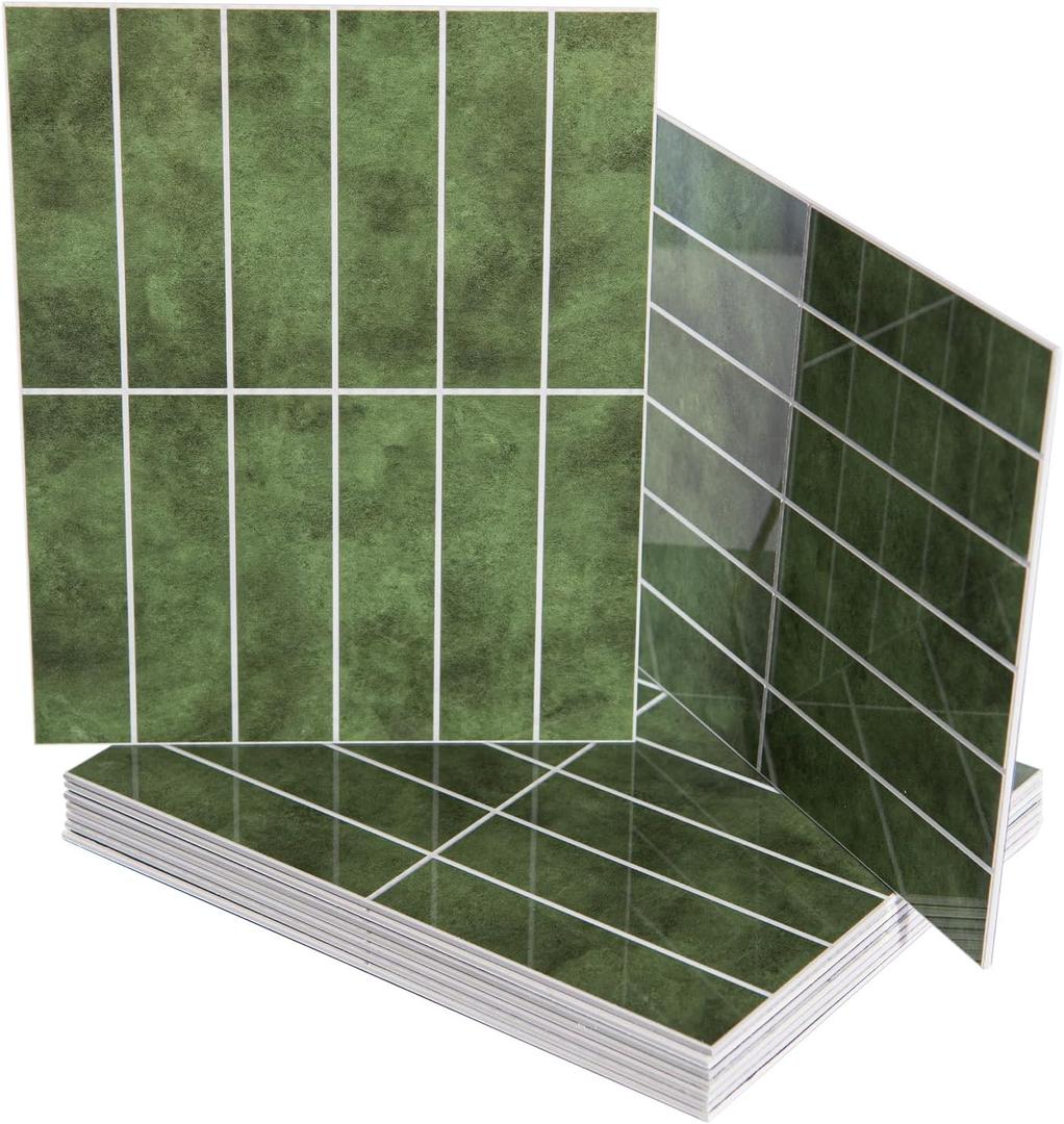 Art3d 10-Sheet Faux Marble Peel and Stick Backsplash Tile for Kitchen Wall Bathroom Countertops, 11.4 inch x 9.1 inch Stick-on Glazed-Ceramic Finish Resist to Water, Heat and Scratches, Green