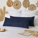Kevin Textile 14x36 Inch Long Lumbar 1 Pack Boho Decorative Throw Pillow Cover Soft Striped Corduroy Rectangle Cushion Case Farmhouse Solid Color Accent for Living Room Couch Sofa Bed, Navy Blue