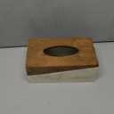 Rectangular Natural Travertine and Rustic Wood Textures Tissue Box Cover for Bathroom,Livingroom,Bedroom, Hand-Made Resin Wood Inlaid Travertine Tissue Box Holder,10 x 5.7 x 4.5 in (C-brown&beige)