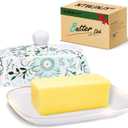 Butter Dish With Lid For Countertop-Ceramic Butter Dish with Knob Handle-Dishwasher Safe Butter Keeper&Serving Tray,Large Storage Keeper Holder for Kitchen-Elegant Gift for Women,Mothers,Housewarming