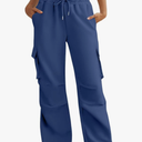 Wide Leg Cargo Sweatpants Women Drawstring High Waisted Baggy Sweat Pants Stretchy Cotton Pants with Pockets, M
