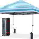 ABCCANOPY Outdoor Pop up Canopy Tent, 10x10 Instant Portable Canopy for Camping, Beach, Backyard, Sky Blue Stripes