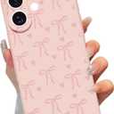 Cute Bow Phone Case for iPhone 17 6.3", Aesthetic Pink Heart Ribbon Bowknot Pattern Print Design Women Girly Case Gloss Raised Camera Protective Cover Soft Slim Silicone Shockproof TPU Funda
