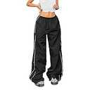 Women's Low Waist Cargo Pants Casual Solid Color Harajuku Vintage Y2K Low Rise Baggy Jogger Relaxed Cinch Pants S 