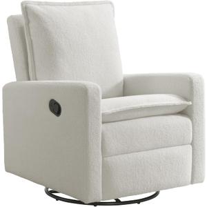 Oxford Baby Uptown Upholstered Glider Recliner Rocking Chair 360 Swivel for Nursery and Living Room - Boucle White
