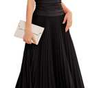Bbonlinedress Formal Maxi Prom One Shoulder Pleated Cocktail Dress Women Wedding Guest Summer Daily Long Party Dresses (Medium, Black)