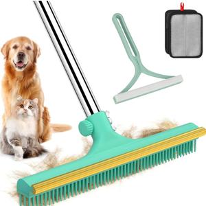 Carpet Rake for Pet Hair Removal - 60" Adjustable Long Handle Carpet Rake, 3 in 1 Reusable Pet Hair Removal Tool Kit, Cat Dog Fur Rakes Scraper Carpet Broom for Carpets, Rugs, Mats