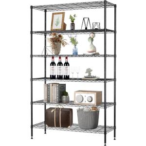 16''Lx42''Wx72''H 6 Shelf Wire Shelving Unit Heavy Duty Metal Storage Shelves NSF Wire Shelf Organizer Black Height Adjustable Utility Steel Commercial Grade Layer Shelf Rack 1500 LBS Capacity (421672)