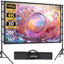 200 Inch Projector Screen with Stand: VOOPVOR 16ft Portable Large Projection Screen and Stand Outdoor - Front/Rear Movie Screen Indoor 16:9 4K HD - Wrinkle-Free & Carry Bag for Backyard Cinema