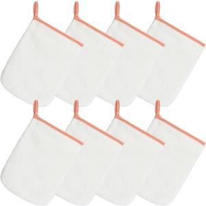 PHOGARY 8 Pack Microfiber Wash Mitts for Face Body, Super Soft Absorbent Coral Fleece Facial Cloths Bath Shower Mitt, Reusable Makeup Remover Washcloths, White, 6x9in