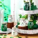 Umigy 6 Set St. Patrick's Day Mini Mason Jars Saint Patrick's Day Tiered Tray Decor Shamrock Small Glass Jars with Lids Wood Tags and String Mason Jars for Centerpieces Kitchen Table Party Supplies