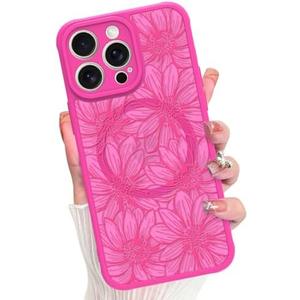 MZELQ for iPhone 13 Pro Max Case Sunflower Floral Flowers Matte Cute Pattern Magnetic [Compatible wth Magsafe] Fit iPhone 13 Pro Max Case -Hot Pink set of 2