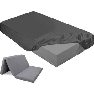 Breling Fitted Sheet (Sheet Only) Compatible with Milliard Trifold Mattress Folding Mattress Fitted Microfiber Bedsheet for Camp Bunk Rvs Bed (Queen,6'',Dark Gray)