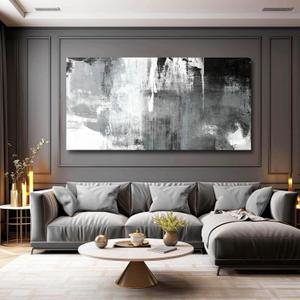 Framed Minimalist Wall Art 24"x48" Black and White Abstract Print Poster Line Canvas Modern Artwork for Living Room Bedroom Office Decor