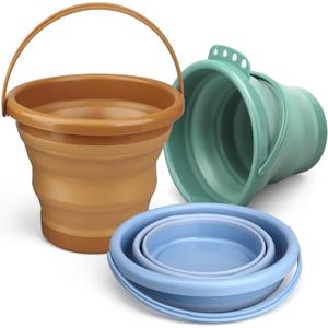 Dilabnba Collapsible Beach Buckets Set Toys, Easter Eggs Buckets, 3PCS 2.5 L Portable Silicone Foldable Pails for Camping Sandbox Garden Beach Party Fishing