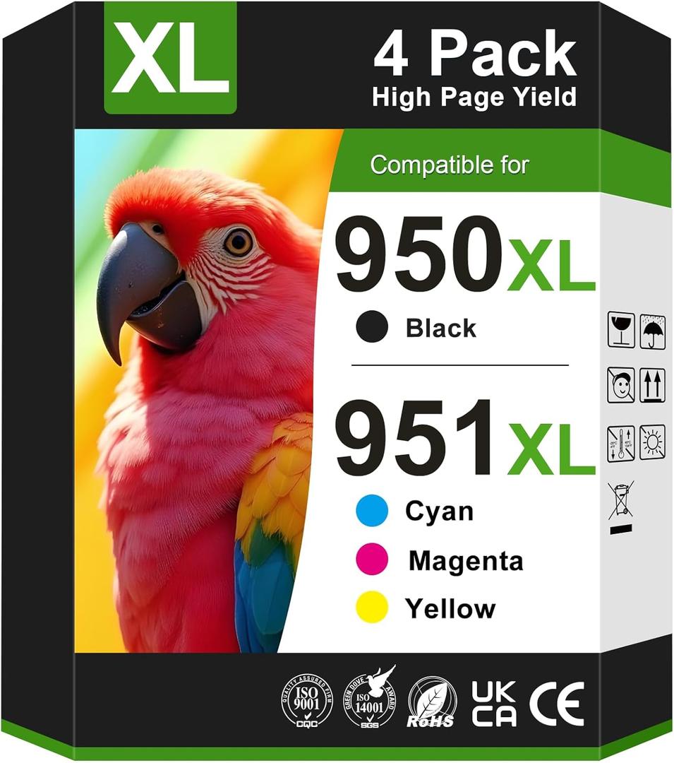 950xl and 951xl Ink Cartridges Combo Pack Replacement for HP 950 951 Ink Cartridges Combo Pack Works for HP Officejet Pro 8600 8610 8620 8630 8100 8615 Printers (4 Pack) Black Cyan Magenta Yellow