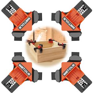 WETOLS Corner Clamp for Woodworking, 90 Degree Right Angle Clamp, Wood Clamps, 4Pcs Adjustable Spring Loaded Woodworking Clamp, Gifts for Dad, Birthday Gifts for Men, Photo Framing, Orange