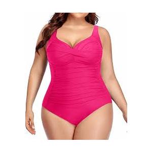 Yonique Women Plus Size One Piece Swimsuits Tummy Control Bathing Suits Twist Front Ruched Swimwear Hot Pink 20W
