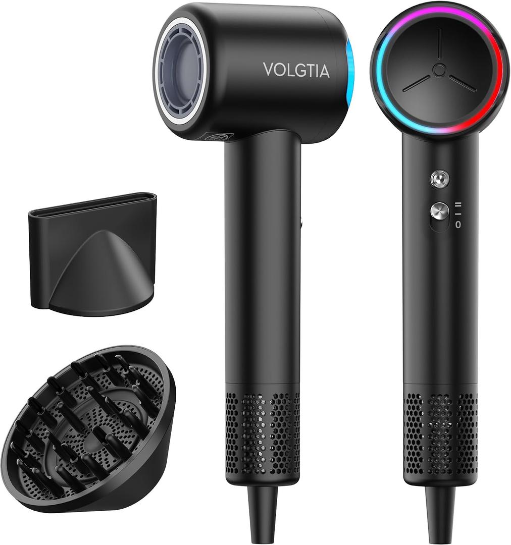 VOLGITA Hair Dryer with Diffuser for Curly Hair, Blow Dryer, 110000 RPM Professional High Speed Ionic Hairdryer for Frizz Control, Ultra-Fast Drying, 6.5 ft ALCI Cord, Low Noise, Magnetic Attachments