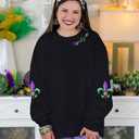 LUKYCILD Women Mardi Gras Sweatshirts Carnival Sweatshirt Funny Mask Graphic Long Sleeve Shirt Fat Tuesday Pullover Top (Black)