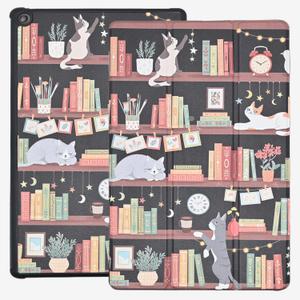 Case for Amazon Fire HD 10 (9th / 7th Generation, 2019/2017 Released), Lightweight Trifold Stand Protective Cover with Auto Wake/Sleep, Bookshelf Cat