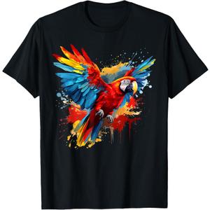 Splash Art Scarlet Macaw Parrot Lover Colorful T-Shirt, 2XL