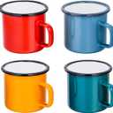 TeamFar Tea Coffee Mug Set of 4, Enamel Drinking Mugs Cups for Home Use/Office/Party or Camping, Bright Colors and Classic Look - 12 ounce
