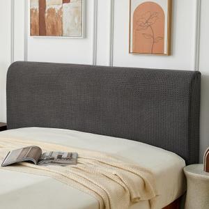 Bed Headboard Cover, Stretch Bed Head Board Slipcover, Jacquard Protector Slip Cover for Upholstered Headboard (Grid Weave Grey, Twin Headboard Length (35"-42"))