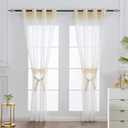 L.Z.E White and Gold Sheer Curtains 72 Inches Long, Curtains for Living Room Dining Room, Light Filtering Window Drapes with Gold Foil Patterned Designs, Grommet Top 2 Panels Set