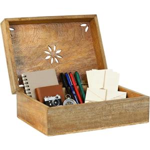 Mela Artisans 10.5 x 7.5 x 4 Mango Wood Box with Lid  Serena Light Burnt  Handcrafted Keepsake Box  Extra Large Storage for Jewelry & Home Dcor Accents