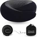 Travel Memory Foam Pillow - Adjustable Size. Essentials for Head, Chin and Neck Support During Airplane Travel, Long Flight, Car Ride/Driving, Sleeping, and Power Nap. Machine Washable. (Black)