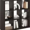 Furinno CUBICLE Book Shelf, 9-Cube Thick Frame Bookshelf, Reversible Bookcase with Open Back, 14.6" x 43.8" x 43.8", for Living Room, Bedroom, Home Office, Black Dark Oak