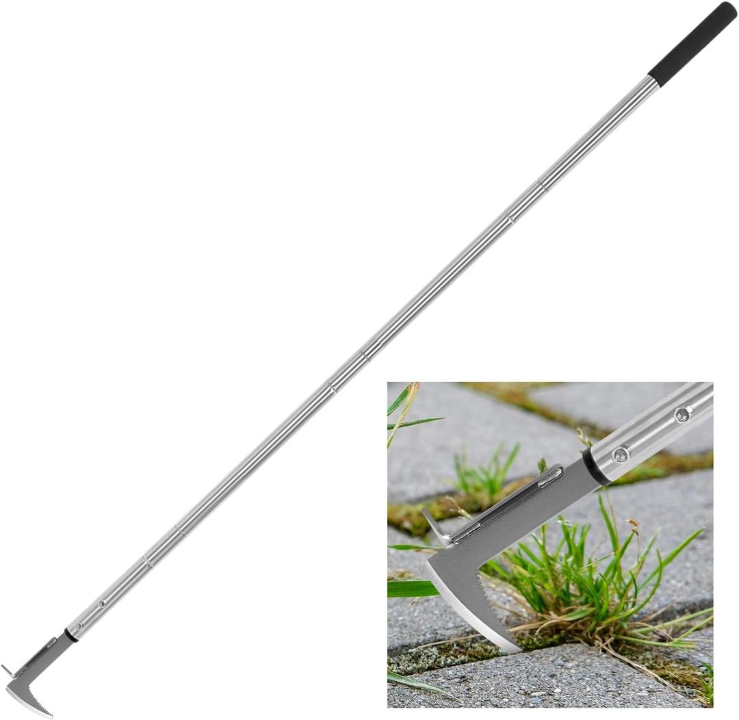 BARAYSTUS Crack Weeder, Stainless Steel Manual Crevice Weeding Tool, Long Handle Weed Grabber Remover, L-Shaped Manual Weeder Puller, Durable Crevice Weeding Tool for Sidewalk Garden Patio Lawn (Adjustable Length (25.6"/41"/55"))