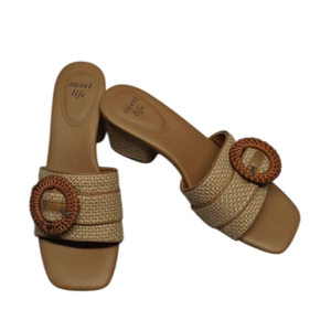 Women's Braided High Heel Sandals - Slip-On Summer Shoes with Block Heel, Dopamine Style Beach Wedding Sandals for Women, Size 8.5 