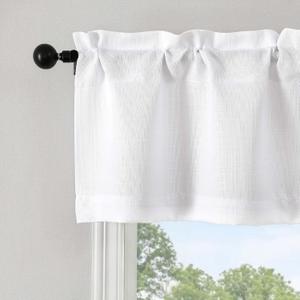 Gwine White Valance for Windows, Light Filtering Faux Linen Textured Kitchen Valance for Window, Rod Pocket Small Short Curtain for Bathroom Laundry Room Basement, 60Wx14L inch, 1 Piece