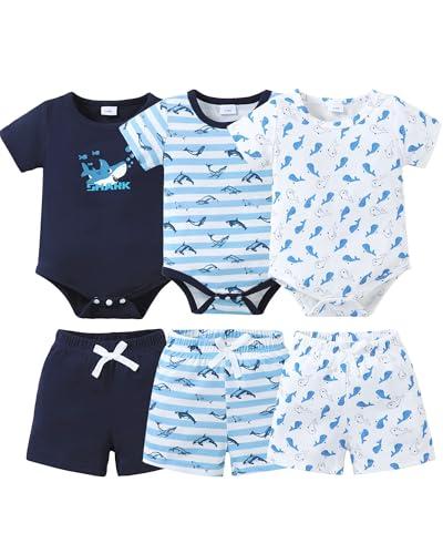 Jecson Baby Boy Outfits Newborn Boy Clothes Set 6-Piece Baby Boy Summer Clothes with Short Sleeve Shirt and Shorts, 3-6 M