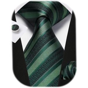 Enlision Mens Ties Stripe Tie and Pocket Square Set Classic Formal Woven Neckties Handkerchief Cufflinks Wedding